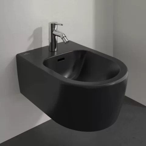 Bideu suspendat Villeroy&Boch 53x37cm, negru mat cu CeramicPlus