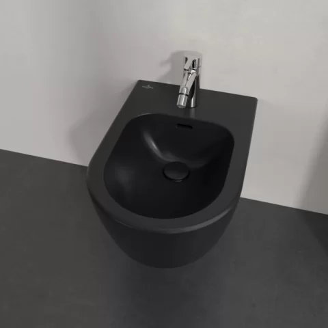 Bideu suspendat Villeroy&Boch 53x37cm, negru mat cu CeramicPlus