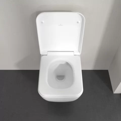 Set PROMO Vas WC suspendat 53x37cm,Villeroy&Boch SkylaTwist Flush rimless cu capac soft close, alb alpin cu CeramicPlus
