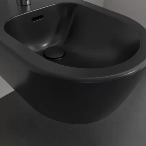 Bideu suspendat Villeroy&Boch 53x37cm, negru mat cu CeramicPlus