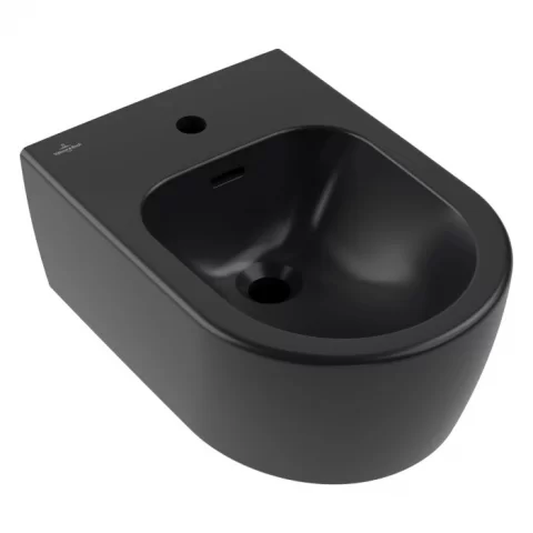 Bideu suspendat Villeroy&Boch 53x37cm, negru mat cu CeramicPlus