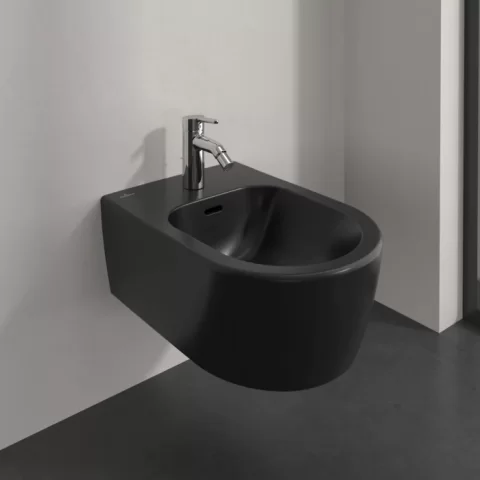 Bideu suspendat Villeroy&Boch 53x37cm, negru mat cu CeramicPlus