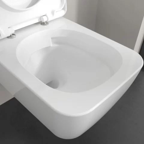 Set PROMO Vas WC suspendat 53x37cm,Villeroy&Boch SkylaTwist Flush rimless cu capac soft close, alb alpin cu CeramicPlus