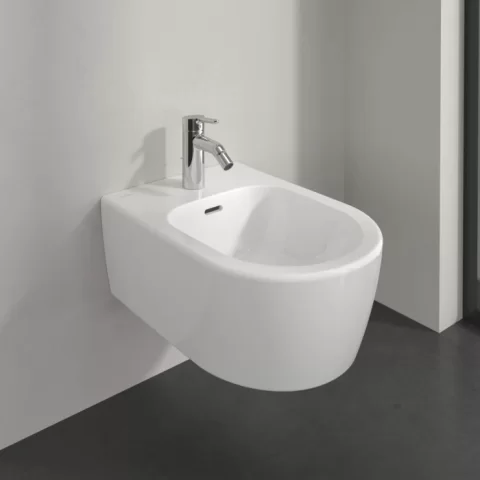 Bideu suspendat Villeroy&Boch Skyla 37x53cm, cu ventil, preaplin si orificiu de baterie