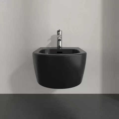 Bideu suspendat Villeroy&Boch 53x37cm, negru mat cu CeramicPlus