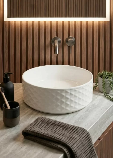 Lavoar ceramic Coloana 38cm, alb lucios cu exterior texturat