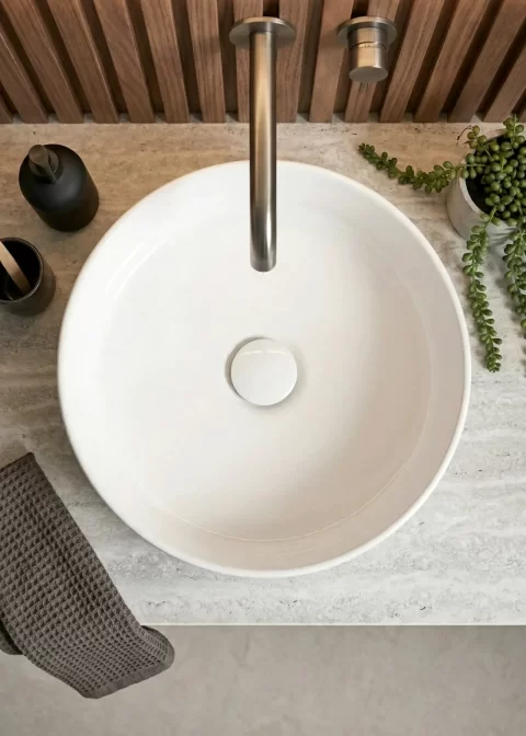Lavoar ceramic Coloana 38cm, alb lucios cu exterior texturat